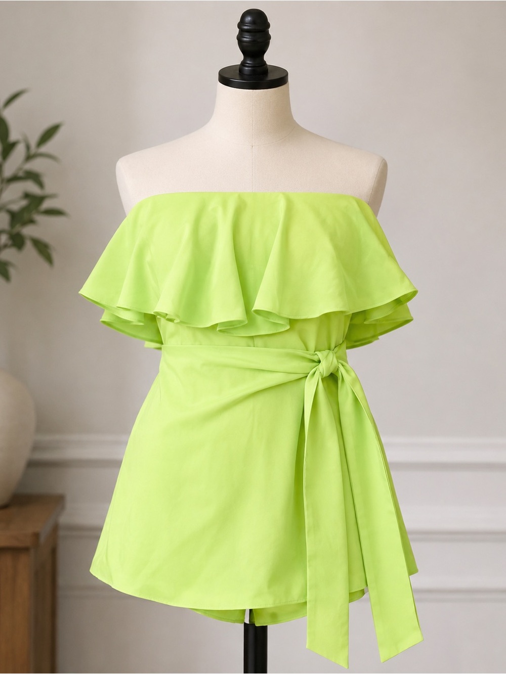 NWT DO+BE Neon Lime Off-Shoulder Ruffle Wrap Women’s Romper
